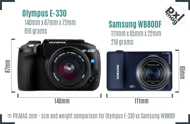 Olympus E-330 vs Samsung WB800F size comparison