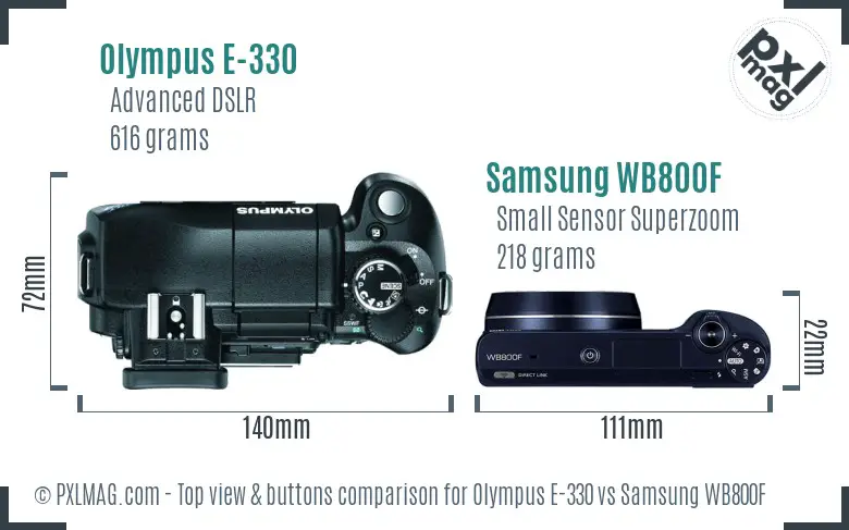 Olympus E-330 vs Samsung WB800F top view buttons comparison