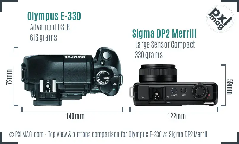 Olympus E-330 vs Sigma DP2 Merrill top view buttons comparison
