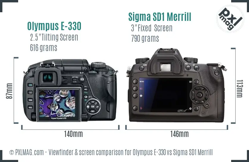 Olympus E-330 vs Sigma SD1 Merrill Screen and Viewfinder comparison