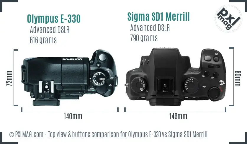 Olympus E-330 vs Sigma SD1 Merrill top view buttons comparison