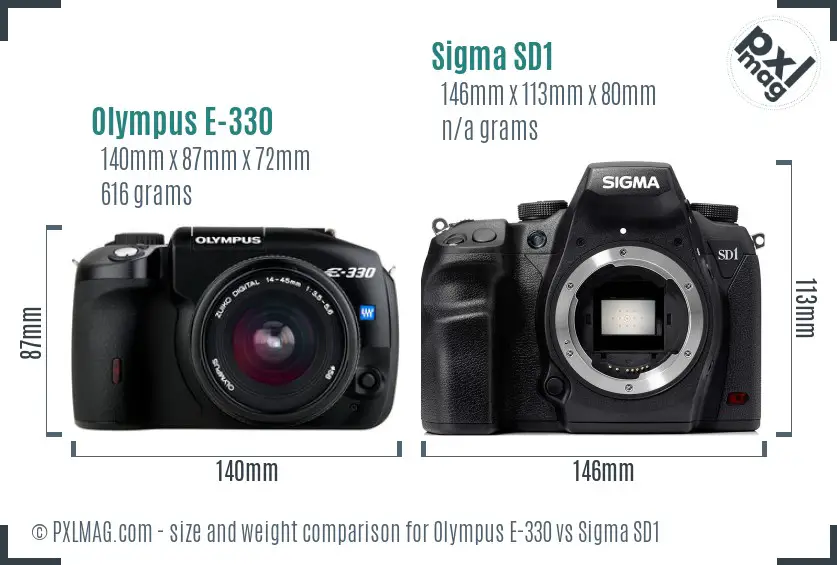 Olympus E-330 vs Sigma SD1 size comparison