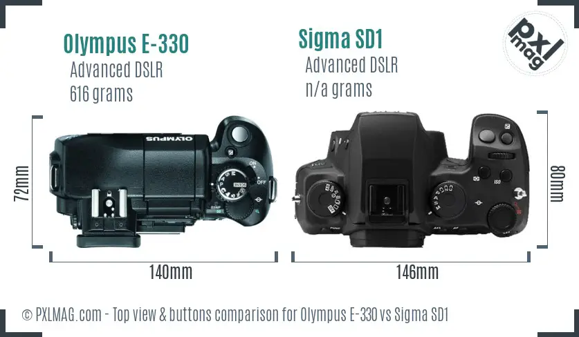 Olympus E-330 vs Sigma SD1 top view buttons comparison