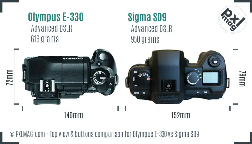 Olympus E-330 vs Sigma SD9 top view buttons comparison