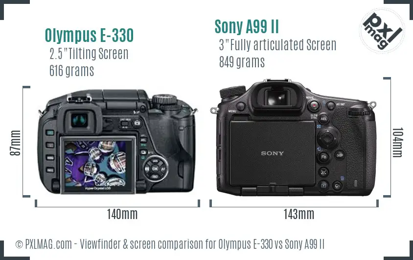 Olympus E-330 vs Sony A99 II Screen and Viewfinder comparison