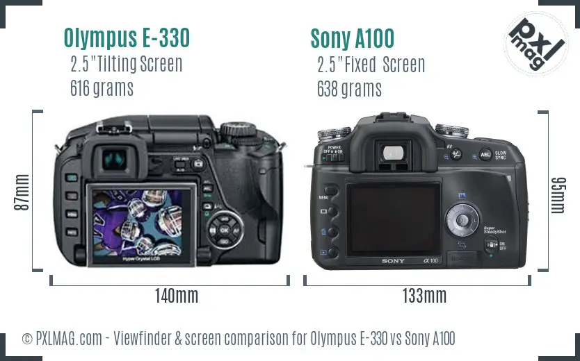 Olympus E-330 vs Sony A100 Screen and Viewfinder comparison