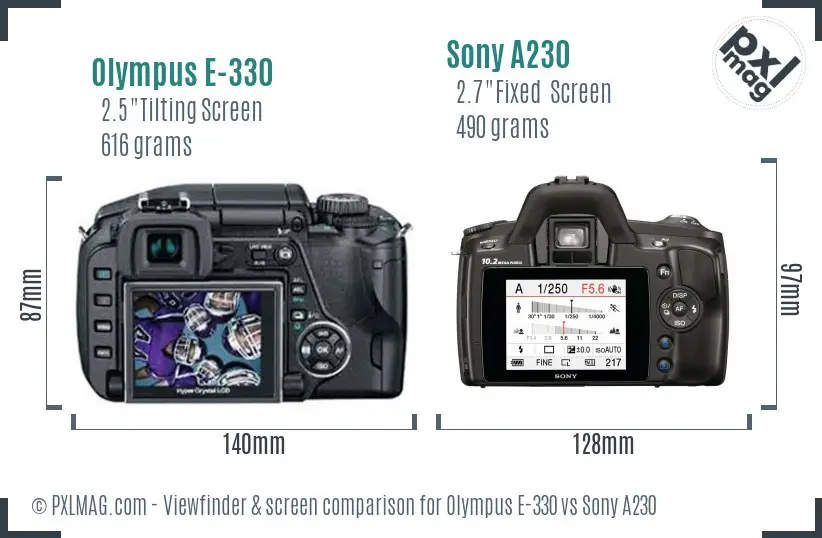 Olympus E-330 vs Sony A230 Screen and Viewfinder comparison