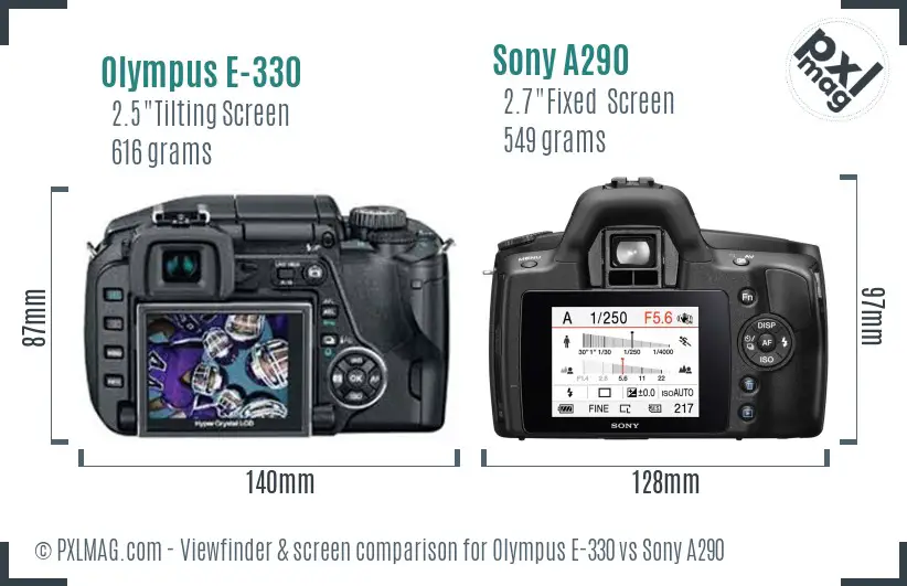 Olympus E-330 vs Sony A290 Screen and Viewfinder comparison