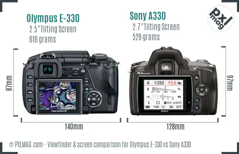 Olympus E-330 vs Sony A330 Screen and Viewfinder comparison