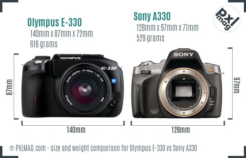 Olympus E-330 vs Sony A330 size comparison