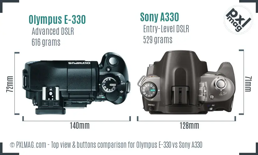 Olympus E-330 vs Sony A330 top view buttons comparison