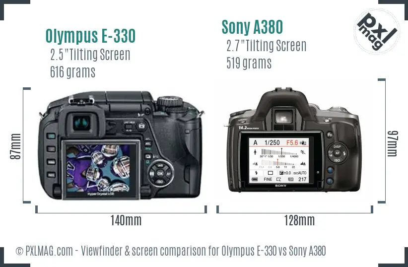 Olympus E-330 vs Sony A380 Screen and Viewfinder comparison