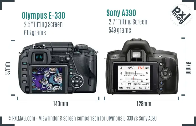 Olympus E-330 vs Sony A390 Screen and Viewfinder comparison