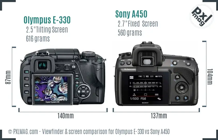 Olympus E-330 vs Sony A450 Screen and Viewfinder comparison