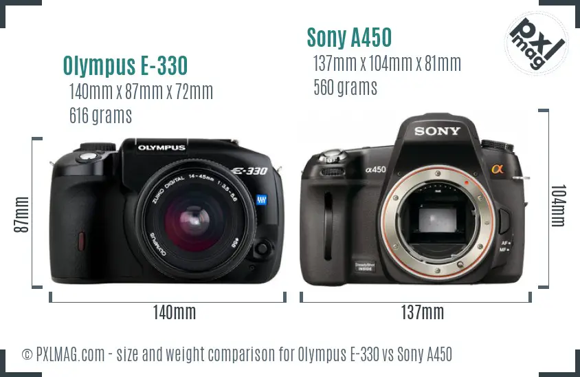 Olympus E-330 vs Sony A450 size comparison