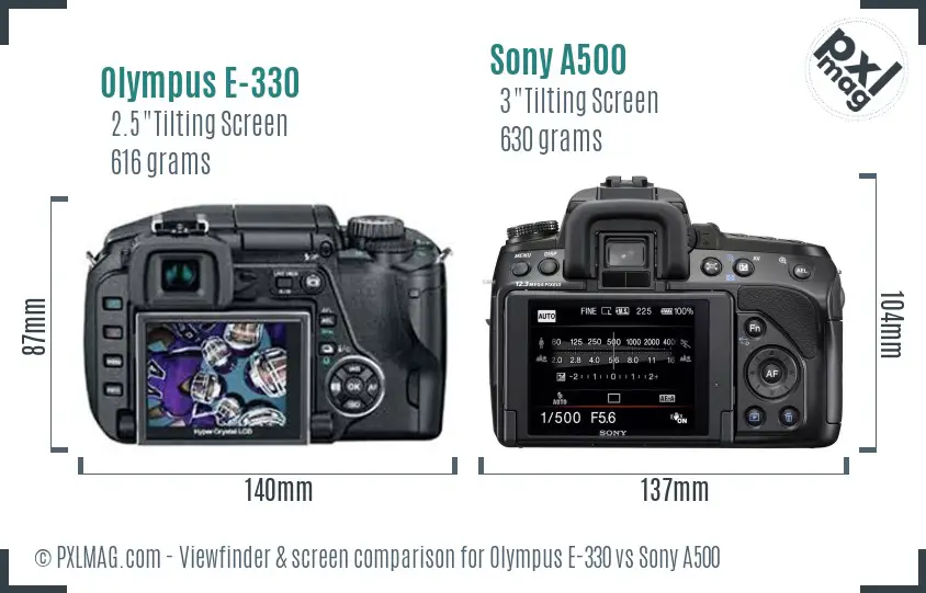 Olympus E-330 vs Sony A500 Screen and Viewfinder comparison