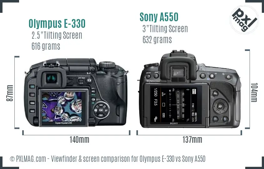 Olympus E-330 vs Sony A550 Screen and Viewfinder comparison