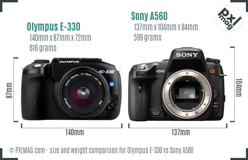 Olympus E-330 vs Sony A560 size comparison