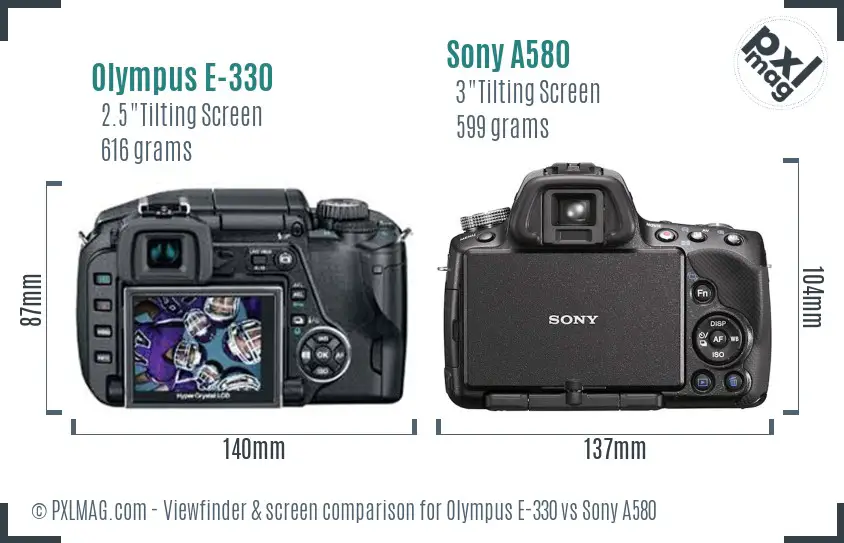 Olympus E-330 vs Sony A580 Screen and Viewfinder comparison