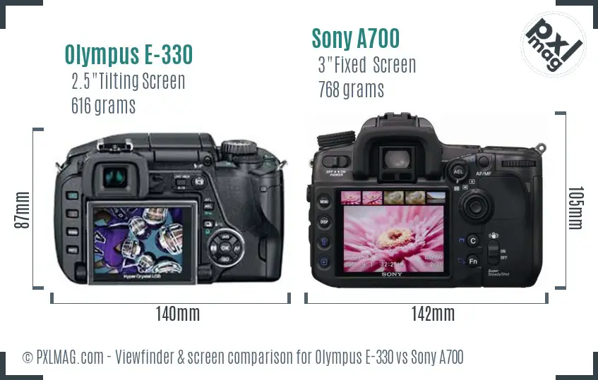 Olympus E-330 vs Sony A700 Screen and Viewfinder comparison