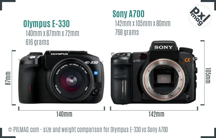 Olympus E-330 vs Sony A700 size comparison