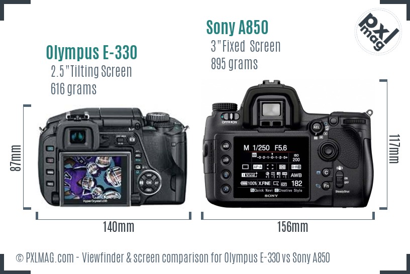 Olympus E-330 vs Sony A850 Screen and Viewfinder comparison