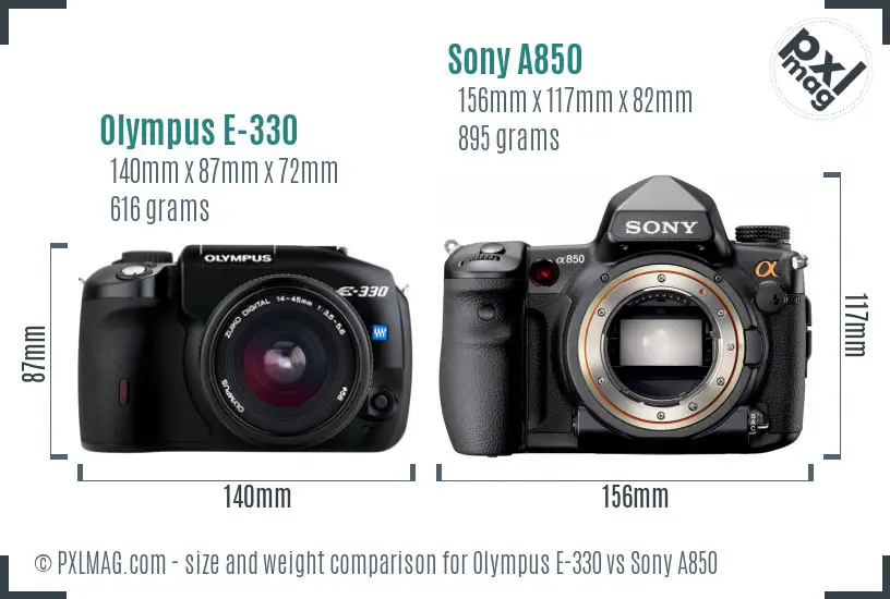 Olympus E-330 vs Sony A850 size comparison