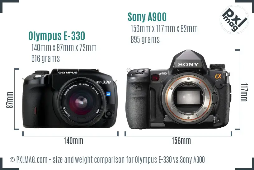 Olympus E-330 vs Sony A900 size comparison