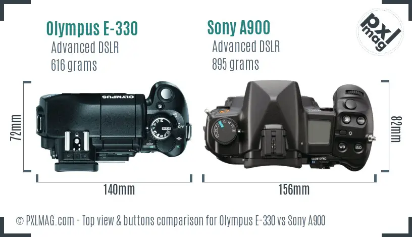 Olympus E-330 vs Sony A900 top view buttons comparison