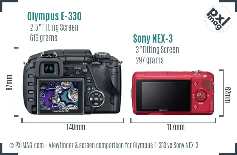 Olympus E-330 vs Sony NEX-3 Screen and Viewfinder comparison