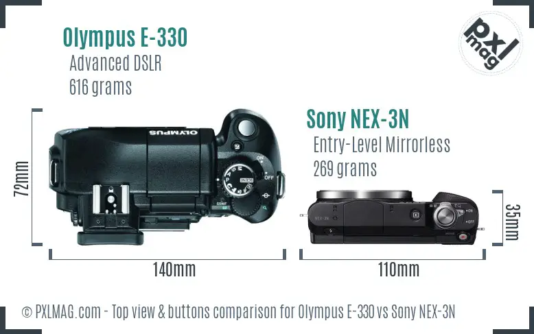 Olympus E-330 vs Sony NEX-3N top view buttons comparison