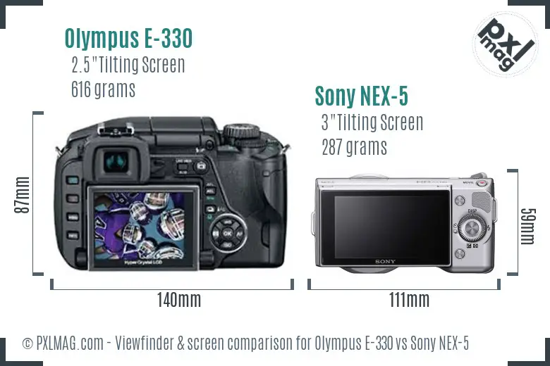 Olympus E-330 vs Sony NEX-5 Screen and Viewfinder comparison