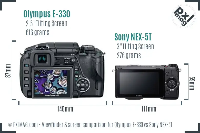 Olympus E-330 vs Sony NEX-5T Screen and Viewfinder comparison