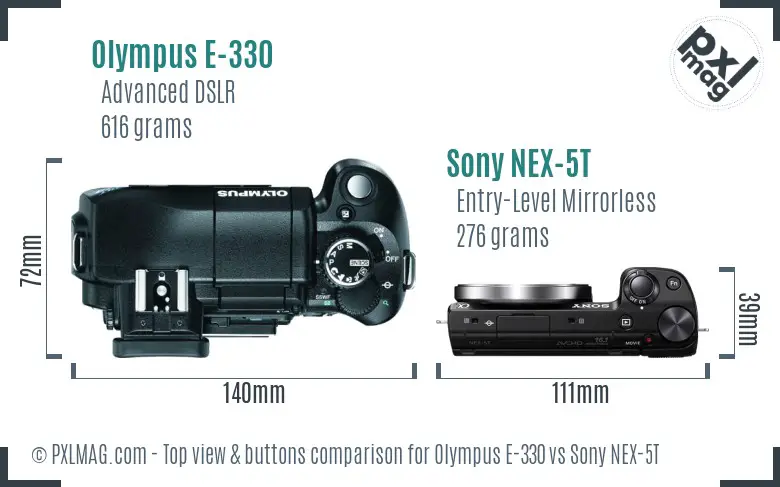 Olympus E-330 vs Sony NEX-5T top view buttons comparison
