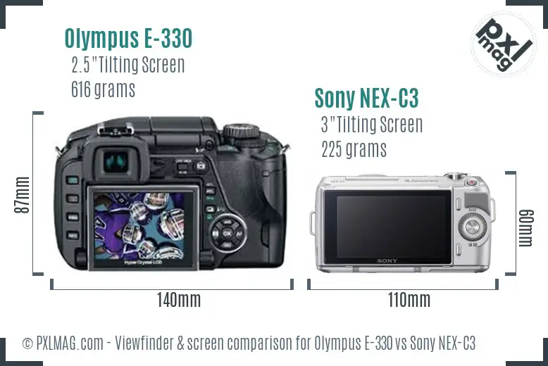 Olympus E-330 vs Sony NEX-C3 Screen and Viewfinder comparison
