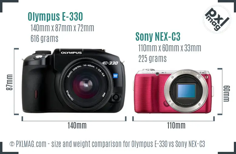 Olympus E-330 vs Sony NEX-C3 size comparison