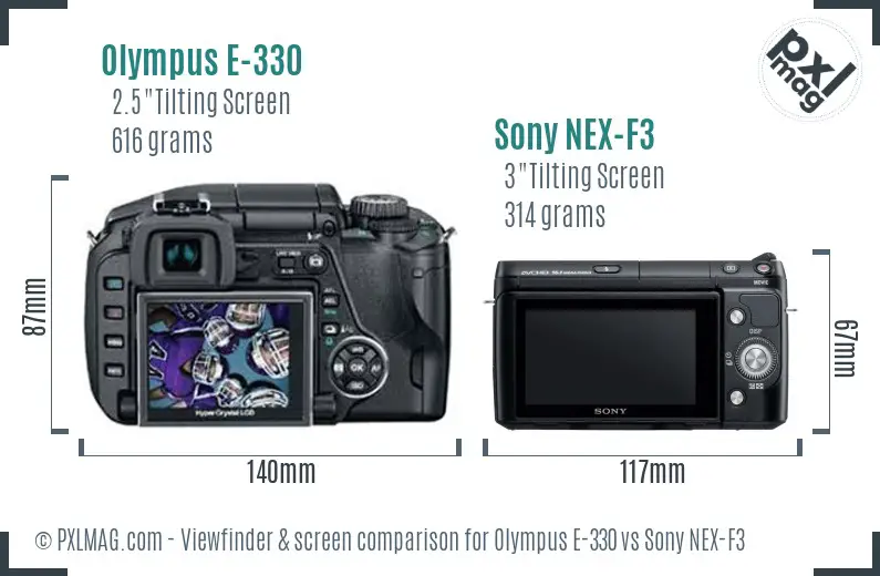 Olympus E-330 vs Sony NEX-F3 Screen and Viewfinder comparison