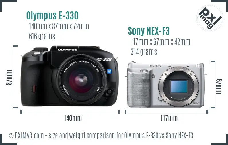 Olympus E-330 vs Sony NEX-F3 size comparison