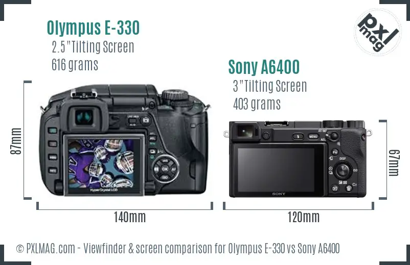 Olympus E-330 vs Sony A6400 Screen and Viewfinder comparison