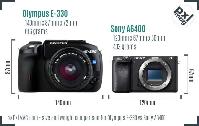 Olympus E-330 vs Sony A6400 size comparison