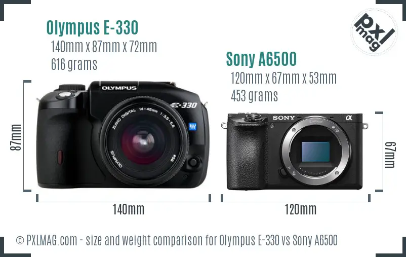 Olympus E-330 vs Sony A6500 size comparison