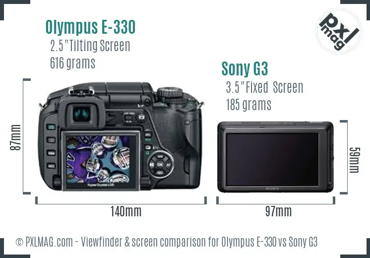 Olympus E-330 vs Sony G3 Screen and Viewfinder comparison