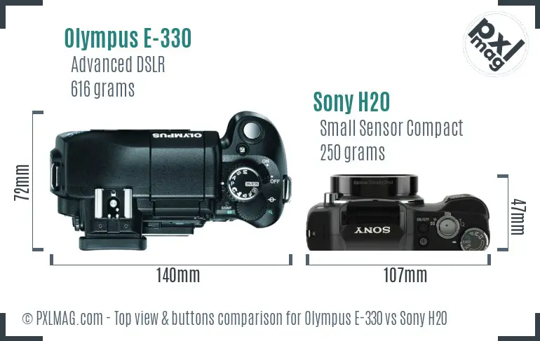 Olympus E-330 vs Sony H20 top view buttons comparison