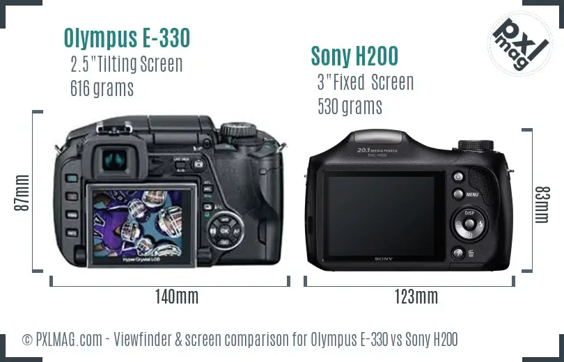 Olympus E-330 vs Sony H200 Screen and Viewfinder comparison