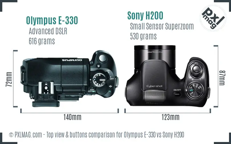 Olympus E-330 vs Sony H200 top view buttons comparison