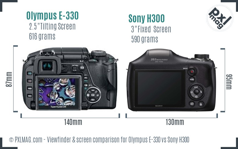 Olympus E-330 vs Sony H300 Screen and Viewfinder comparison