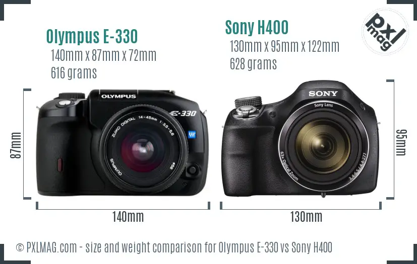 Olympus E-330 vs Sony H400 size comparison