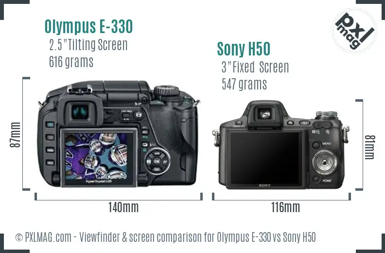 Olympus E-330 vs Sony H50 Screen and Viewfinder comparison