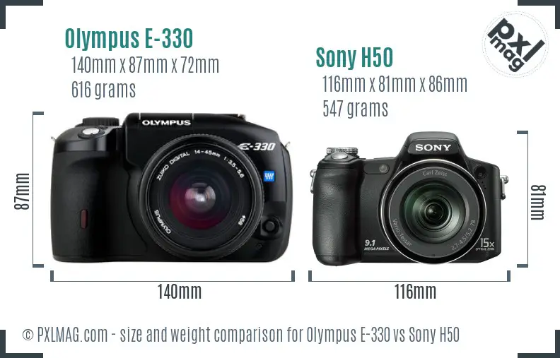 Olympus E-330 vs Sony H50 size comparison