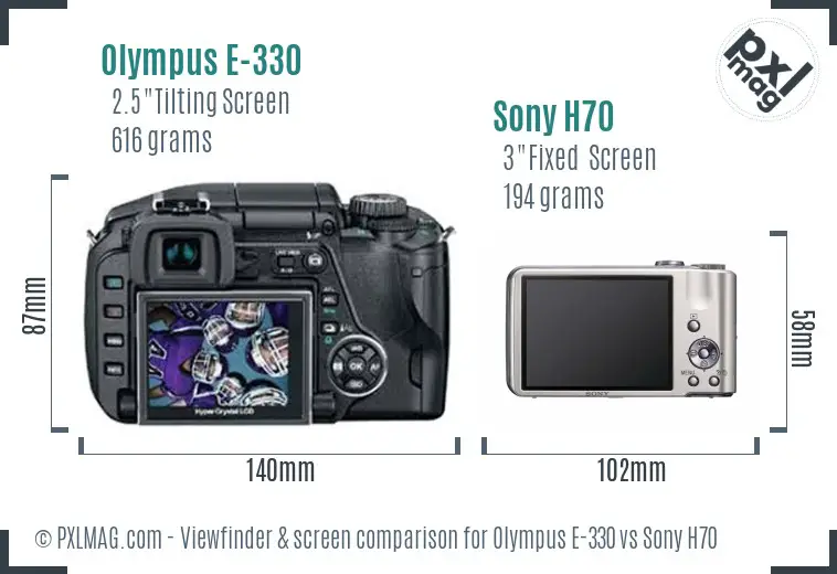 Olympus E-330 vs Sony H70 Screen and Viewfinder comparison